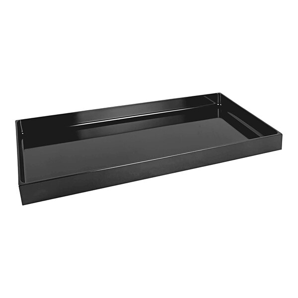 A black rectangular Elite Global Solutions melamine food pan with a handle.