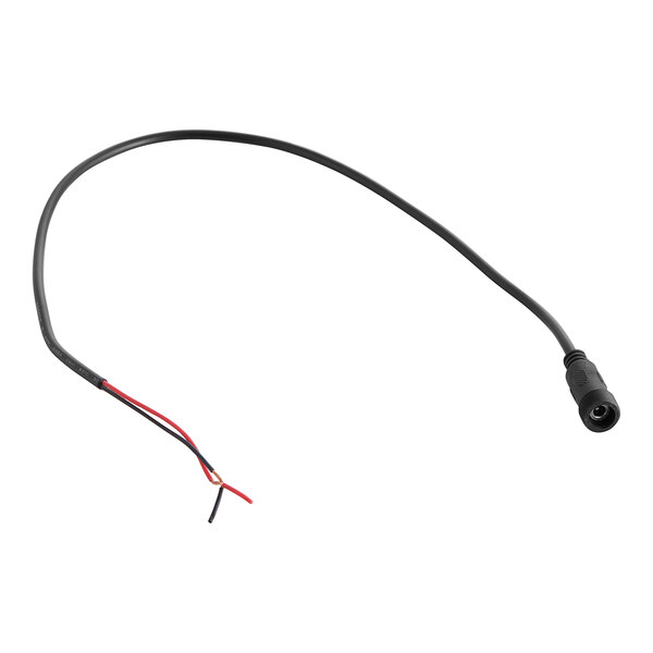 A black cable with a red and black wire and a white wire.