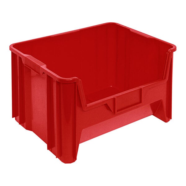 A Quantum red plastic container for industrial storage.