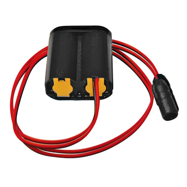 An Electronic AC power adapter kit with a black case and a red and black wire.