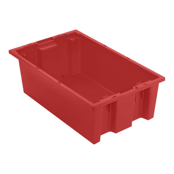 A red Quantum stack and nest tote without a lid.