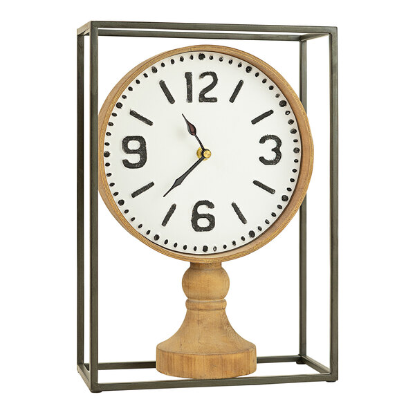 A Kalalou wooden tabletop clock in a metal frame.