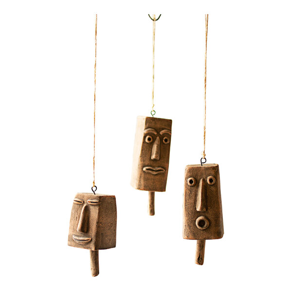 Kalalou 3-Piece Clay Face Hanging Bells Set