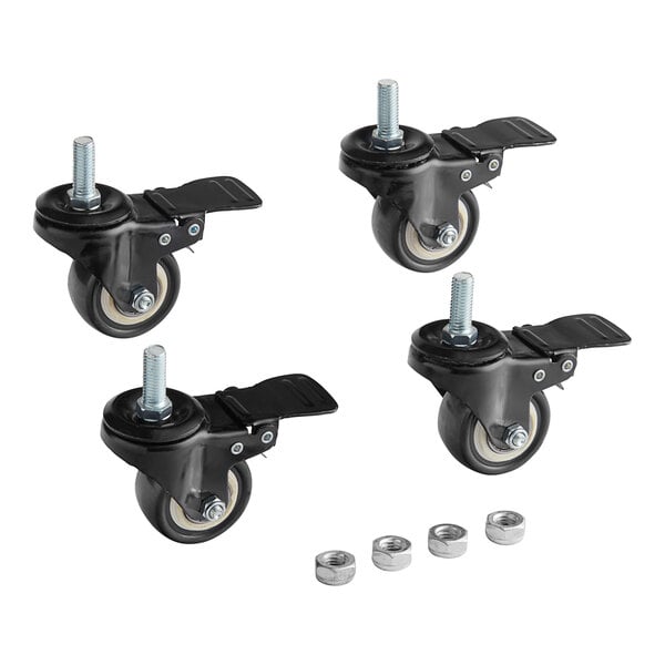 A pack of four black Estella caster wheels with bolts.