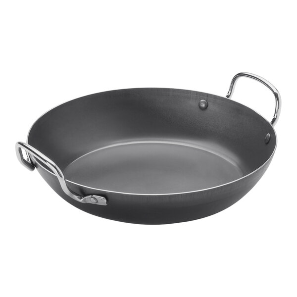 American Metalcraft 9 1/2" Black Carbon Steel Paella Pan BSPP9