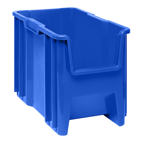 A blue plastic container with two compartments.