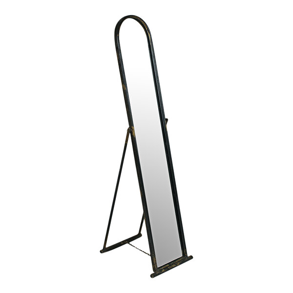 A Kalalou black metal floor mirror with a metal frame on a stand.
