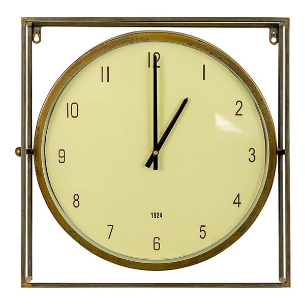 A Kalalou round clock with a metal frame and gold accents.