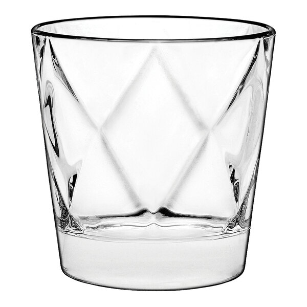A clear Vidivi Concerto double old fashioned glass with diamond pattern.