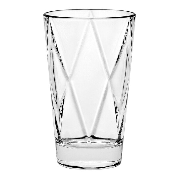 A clear Vidivi long drink glass with a diamond pattern.