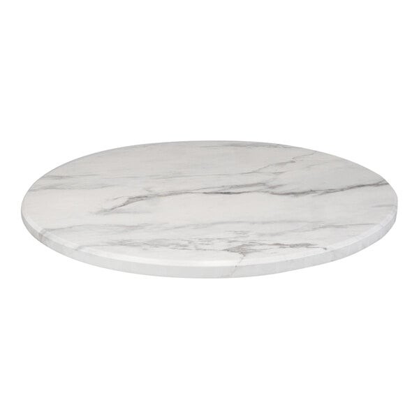A white marble table top with a white background.