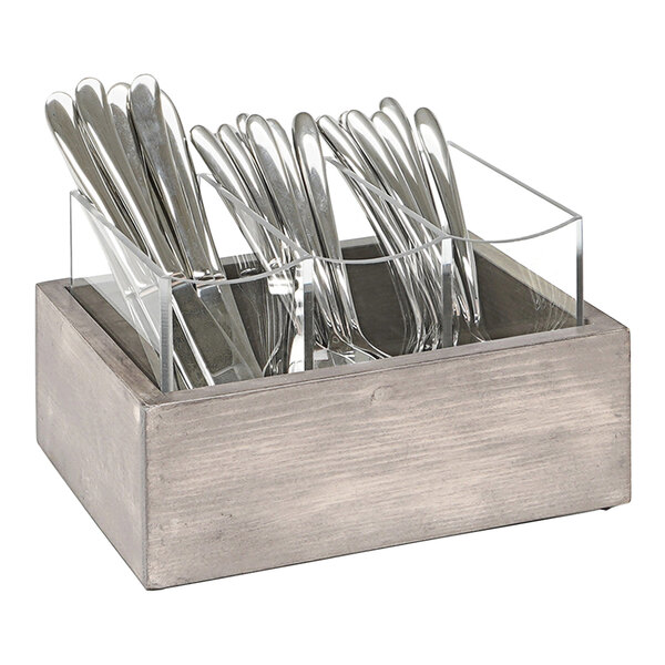 CalMil Aspen GrayWashed Pine Wood Flatware Organizer