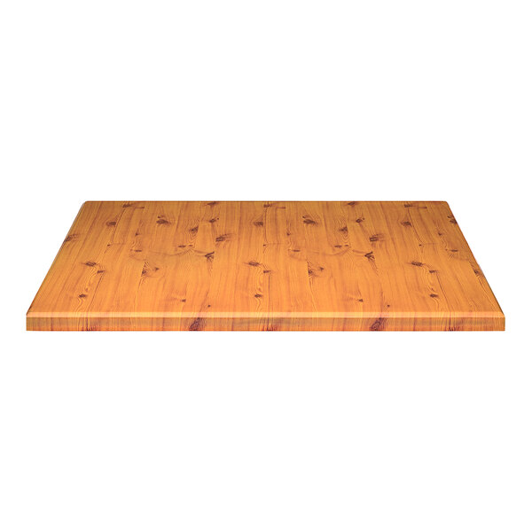 A wood grained Perfect Tables outdoor square knotty pine table top.