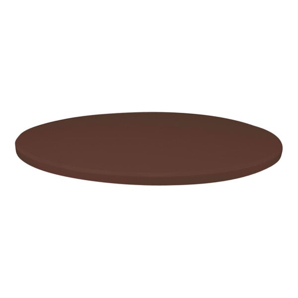 A close up of a Perfect Tables 24" outdoor round brown table top.
