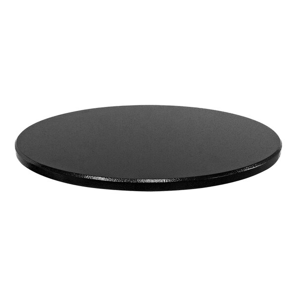 A black round outdoor table top with a hammertone copper finish.