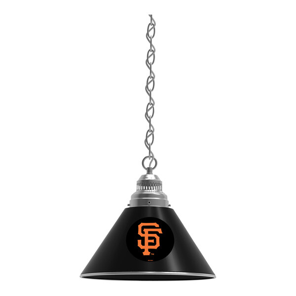 A black and silver light fixture with a San Francisco Giants logo on it.
