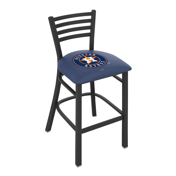 A Holland Bar Stool Houston Astros bar stool with a blue padded seat and logo on the back.