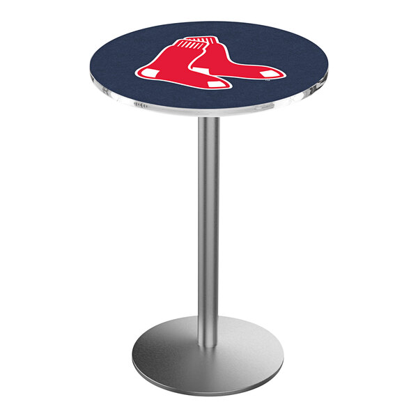 A Holland Bar Stool round pub table with the Boston Red Sox logo on it.
