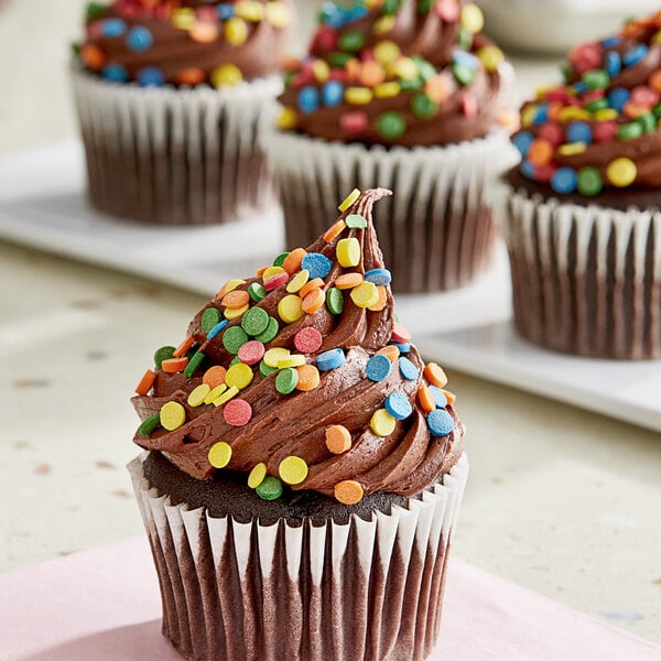 A chocolate cupcake with Bold Confetti Sequin Sprinkles on top.