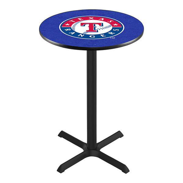 A round table with a Texas Rangers logo on the top.