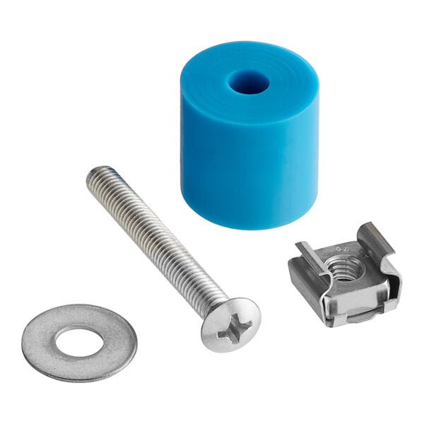 A blue plastic cylinder and bolt for a Main Street Equipment HTDT dishwasher.