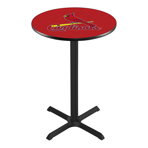 A Holland Bar Stool round counter height pub table with the St. Louis Cardinals logo on the table top.