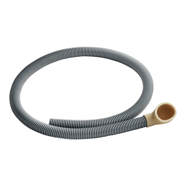 A grey corrugated hose with a white tube on the end.