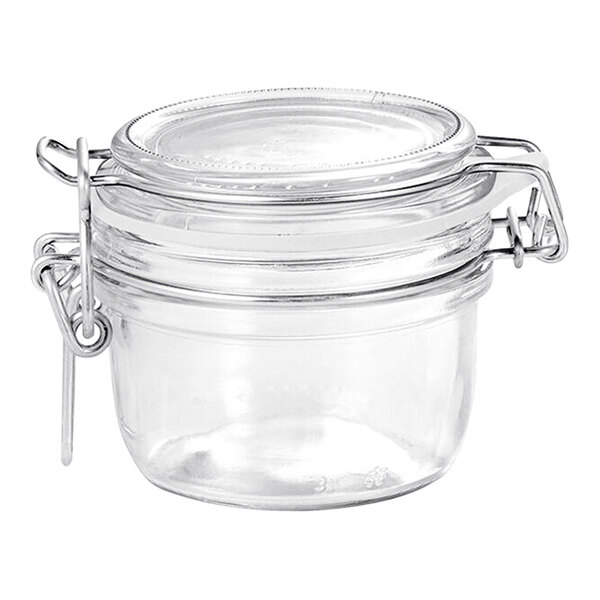 A clear glass Matfer Bourgeat storage jar with a metal lid.