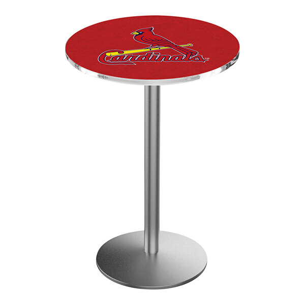 A Holland Bar Stool St. Louis Cardinals pub table with a red logo on it.