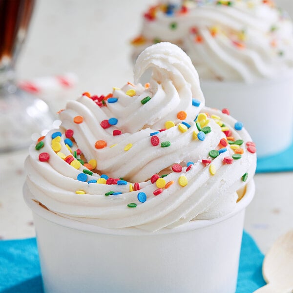 A cup of ice cream with Mini Bold Confetti Sequin Sprinkles.