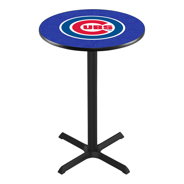 A Holland Bar Stool Chicago Cubs pub table with a logo on the top.