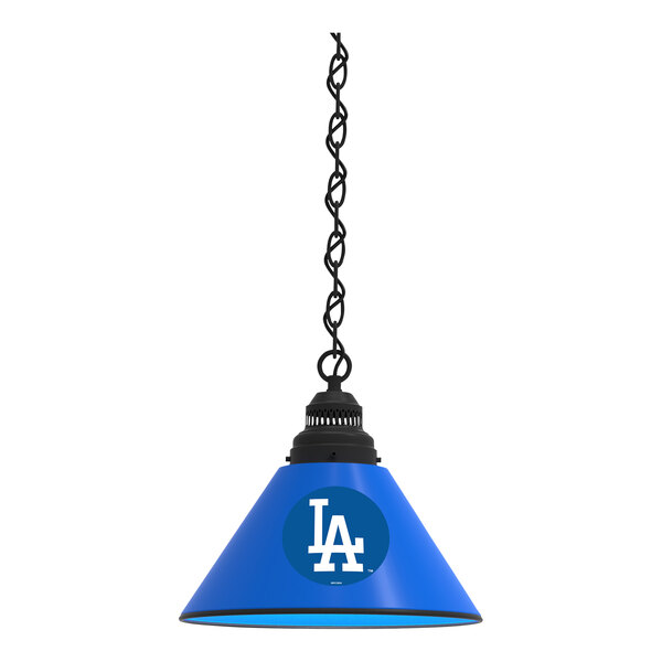 A blue lamp with a Los Angeles Dodgers logo on it.