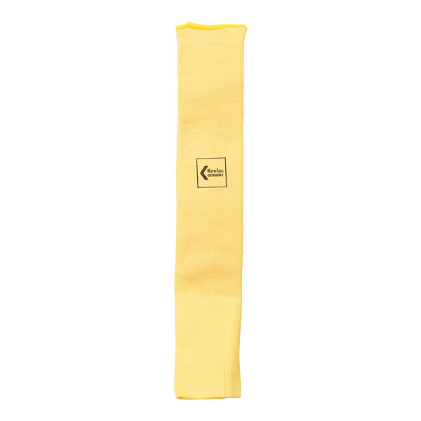 A yellow fabric sleeve with black Kevlar logo.