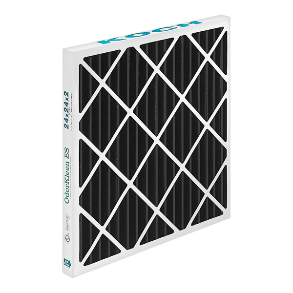 A Koch Filter OdorKleen furnace filter with black and white pleated material.
