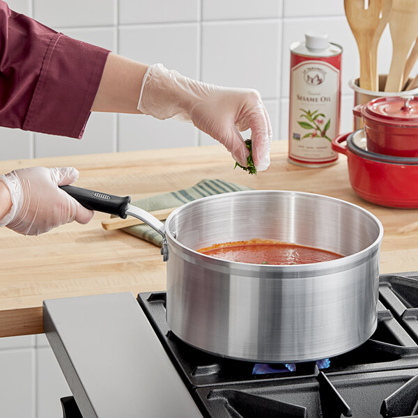 Vollrath Wear-Ever 2.75 qt. Tapered Non-Stick Aluminum Sauce Pan with SteelCoat X3 and Black Silicone Handle 6923275