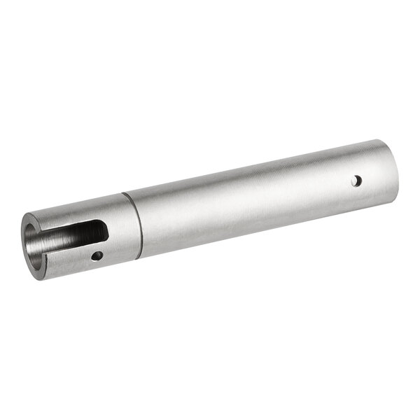 A silver metal cylinder with a hole at one end.