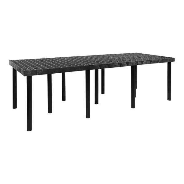 A black rectangular Benchmaster platform display with legs and a grid top.