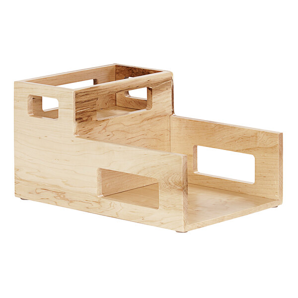 A Cal-Mil maple wood napkin holder with two compartments.
