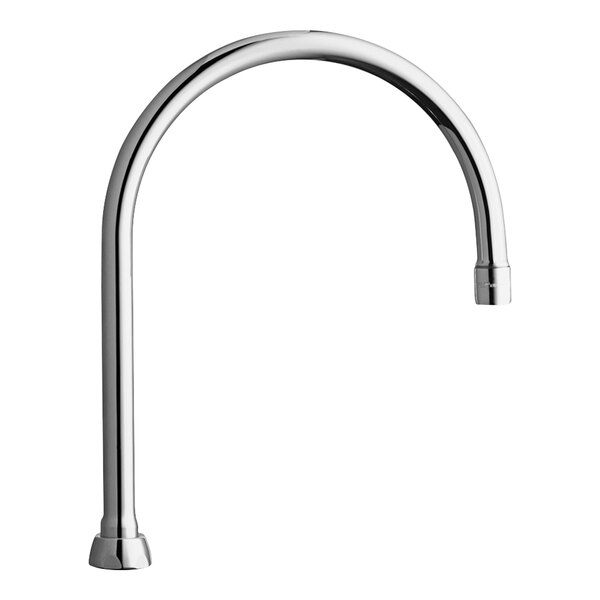 A close-up of a silver Chicago Faucets gooseneck spout with a curved handle.