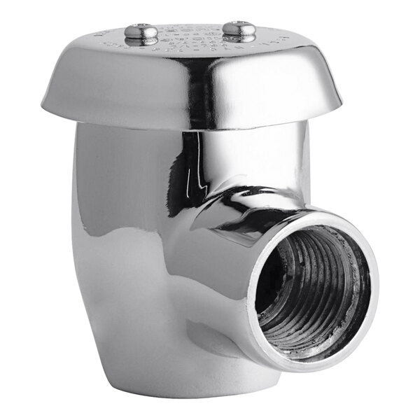 A chrome plated Chicago Faucets Atmospheric Vacuum Breaker with a silver nozzle.