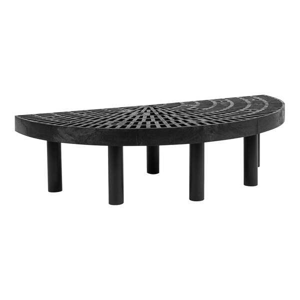 A black half round Benchmaster platform with a grid design and legs.