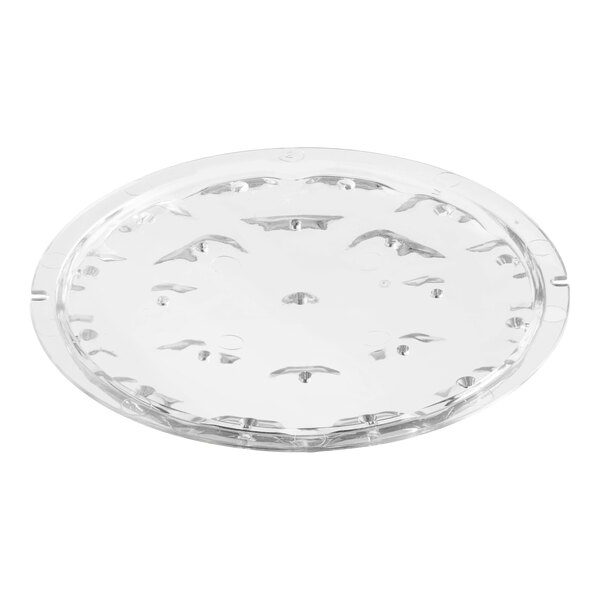 A clear plastic lid with 21 holes in a circular design.
