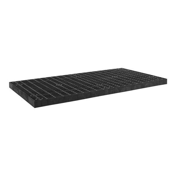 A black plastic grid top platform panel with holes in a grid pattern.