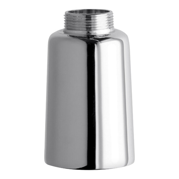 A silver cylindrical object with a nozzle.