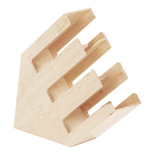 A Cal-Mil maple wood countertop organizer with three sections and holes.