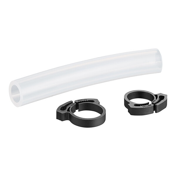 A clear plastic tube with two black rings.