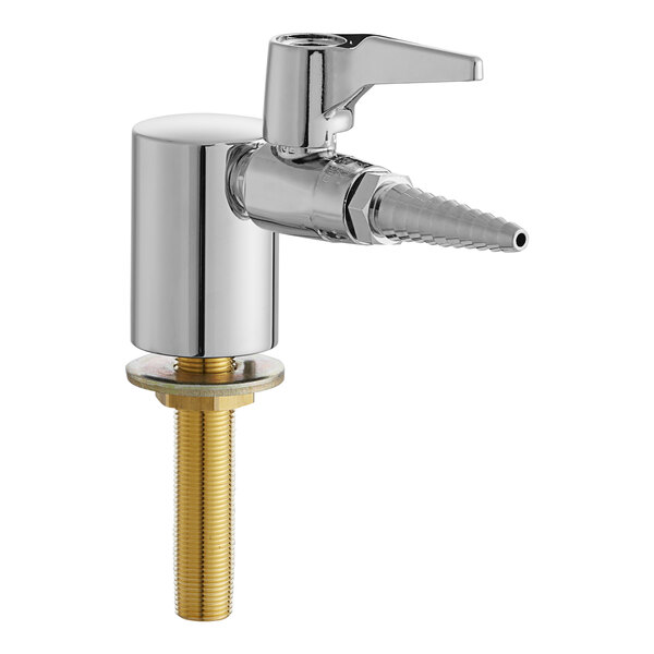 A chrome Chicago Faucets deck-mounted laboratory turret with brass single ball valve and red index button.