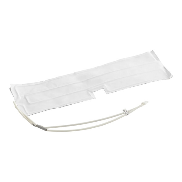 A white blanket with a wire strap.
