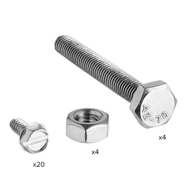 A Cooking Performance Group back splash hardware kit including four nuts and bolts.