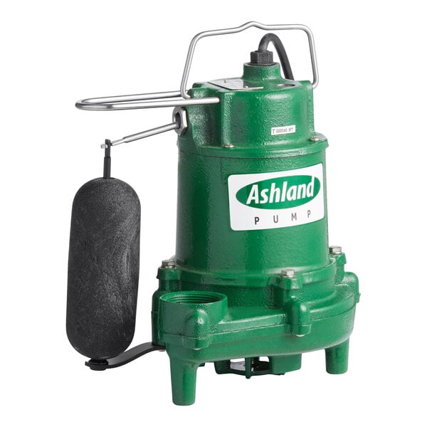 An Ashland green submersible sump pump with black accents.